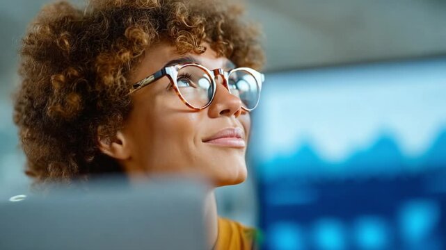 Vision of Innovation: An intellectual individual is immersed in contemplation, donning stylish glasses while envisioning the innovative concepts of tomorrow