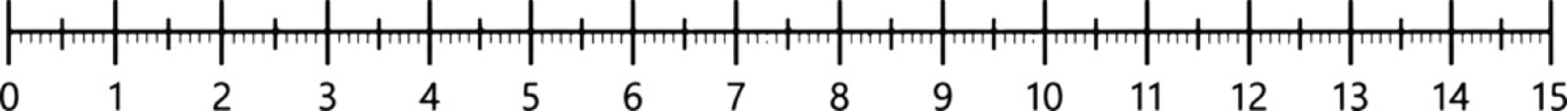 Horizontal measuring ruler scale with metric units from zero to fifteen, precise and technical black and white vector illustration