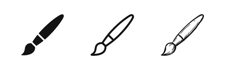 Artistic paintbrush icon set in solid, outline and hand drawn sketch styles