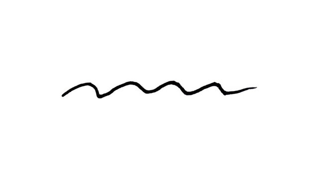 Animated hand drawn black wavy squiggle line on white background for minimalist doodle art projects whiteboard animations and creative artistic video transitions.
