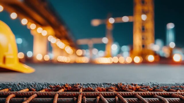 Construction Site at Night: A rugged construction site illuminated by the artificial lights of the night sky.