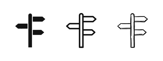 Directional signpost icon set with arrow pointers for navigation © drawing lines