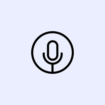 Minimalist black outline microphone icon in a circle for audio recording podcast broadcast voice communication and web interface