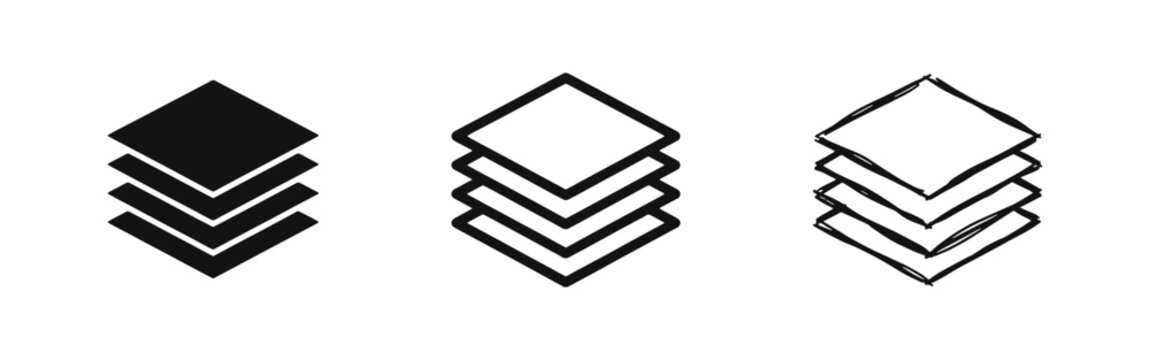 Multiple layers icon set for design software and data stacking
