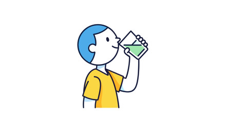 Obraz premium A cartoon person drinking green liquid from a glass cup indoors