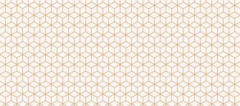 Abstract golden geometric cubes pattern on white background. Elegant isometric wallpaper for luxury presentation, minimalist banner, and corporate digital design.