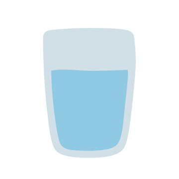 Glass water drinking clipart cartoon cute half full with blue single simple flat vector on transparent background for icon symbol art