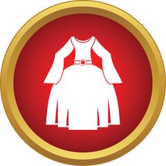 Naklejka premium White long dress icon with belt in red and gold circle