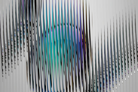 Abstract vertical lines featuring a shimmering iridescent color gradient across a clean minimalist white background texture
