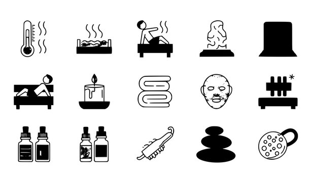 Sauna wellness icons vector line style heat therapy spa illustration