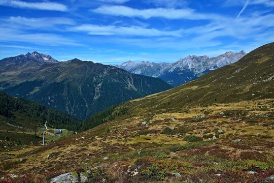 Austrian Alps - view of the peaks in Lechtal Alps from the footpath to chalet Ascher Hutte