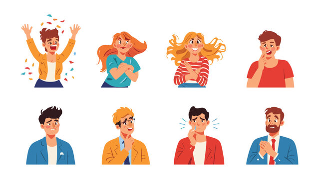 Diverse Emotional Spectrum: A vibrant collection of diverse faces expressing a range of emotions, from pure joy and excitement to contemplation and sadness.