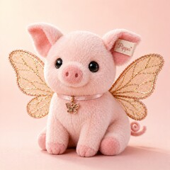Fototapeta premium Cute Pink Pig Plush with Fairy Wings and Butterfly Charm for Gift Ideas