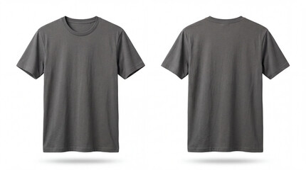 Naklejka premium A dark gray t-shirt displayed from the front and back on a white background