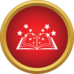 Naklejka premium Open book with flying stars symbolizing imagination, fantasy, and storytelling