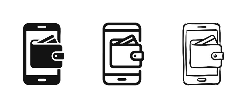 Mobile Payment and Digital Wallet Smartphone Icons for Fintech Apps