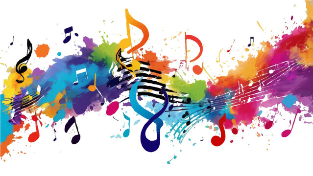 A symphony of vibrant colors dances across a canvas as musical notes soar, an explosion of artistic creativity. 