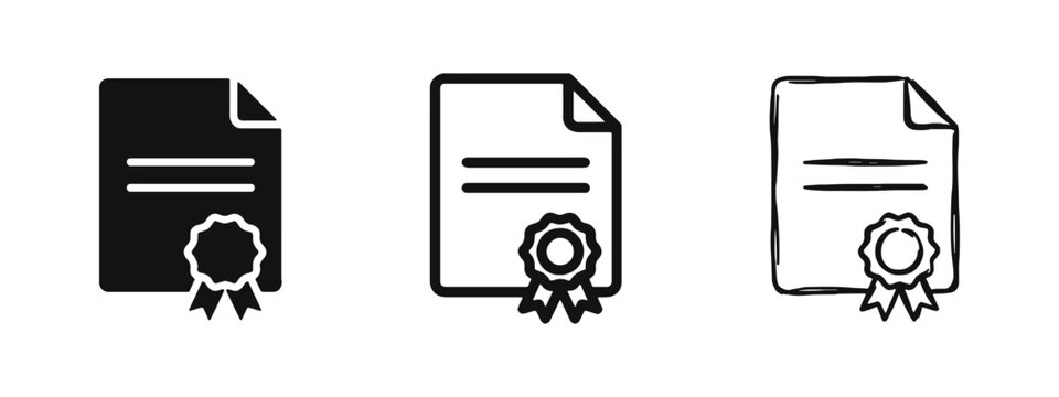 Document Certificate with Seal of Approval Icon Set for Graduation and Legal Use