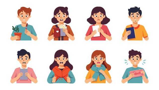 Expressions of Concern: A diverse array of individuals portray a spectrum of worried and anxious expressions, each embodying a different degree of apprehension.