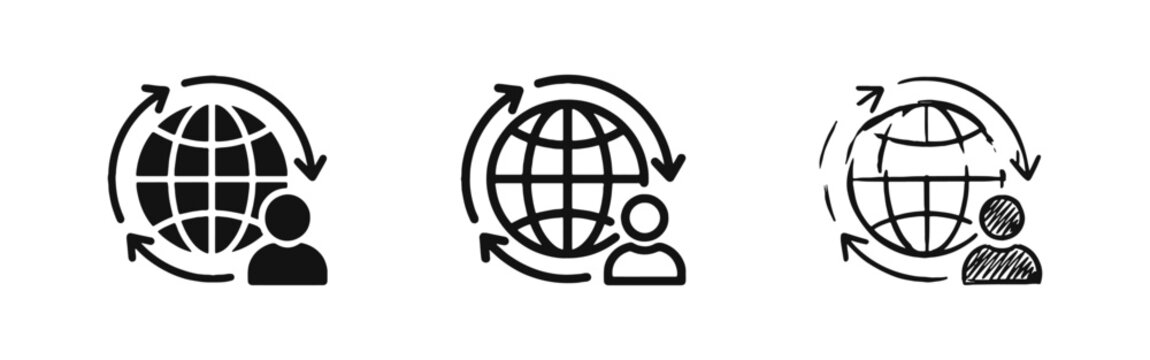 Global Communication Network World Person User Icon Set