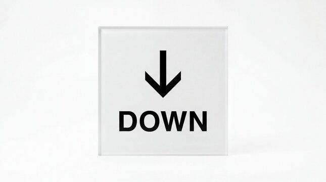 A directional sign with a downward arrow pointing to something below