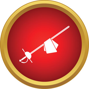 Fencing rapier with a white flag against a red background within a gold circle