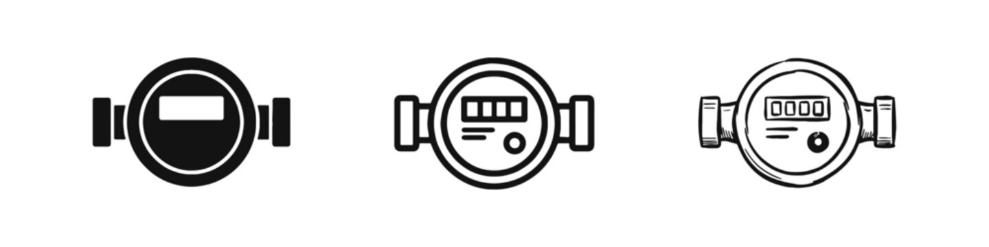 Water Meter and Utility Gauge Icons - Plumbing and Resource Management Symbols for Home