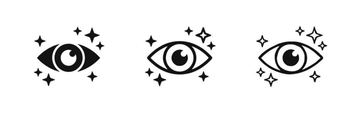Vision and Eye Care Icon Set - Sparkling Eye Symbols for Beauty and Health in Three Styles