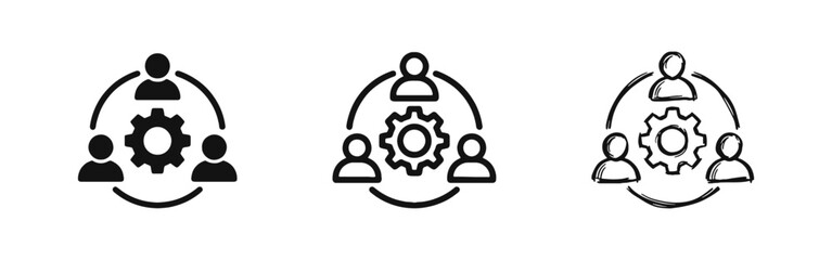 Fototapeta premium Teamwork and Collaboration Icon Set in Solid, Line, and Sketch Styles