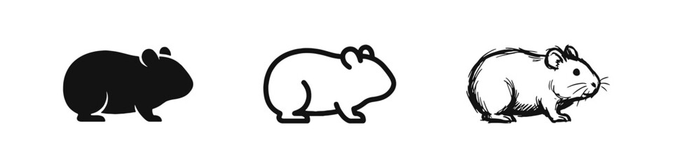 Fototapeta premium Hamster Pet Icon Set in Solid, Line, and Sketch Styles