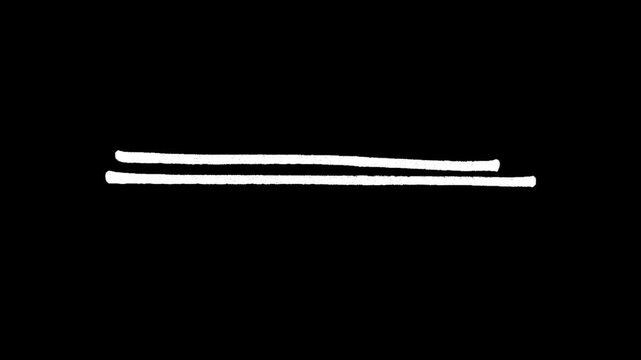 Animated white hand drawn double lines on black background for minimalist sketching projects whiteboard animations and creative video underlines or decorative page separators.
