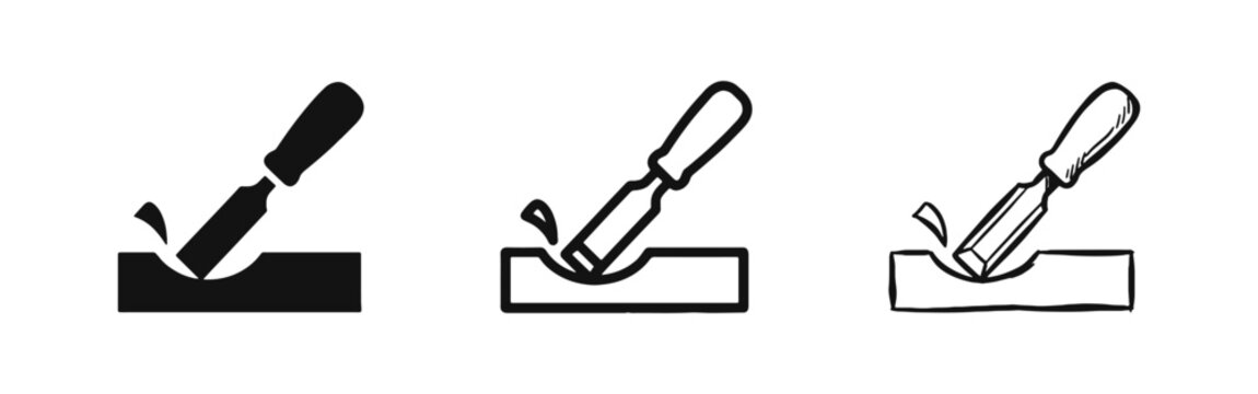 Wood Chisel Icon Set for Woodworking and Carpentry Projects