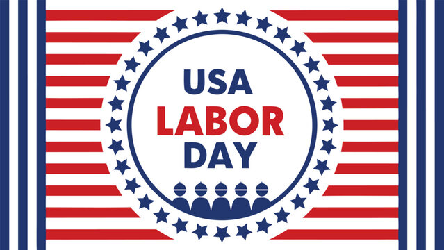 Usa labor day banner with red and white stripes and blue star border