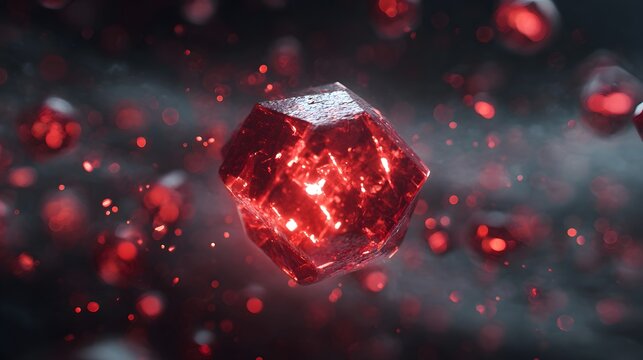 Red crystal formation a 3d render with sparkling light effects and dark background
