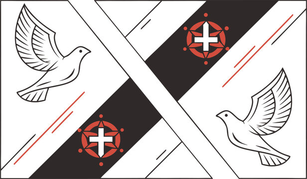 Saint mother teresa profile with flying dove and geometric cross symbol
