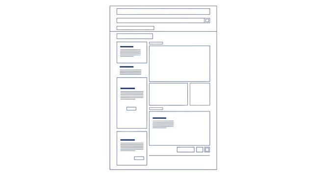 The image depicts a detailed wireframe of a webpage on a screen