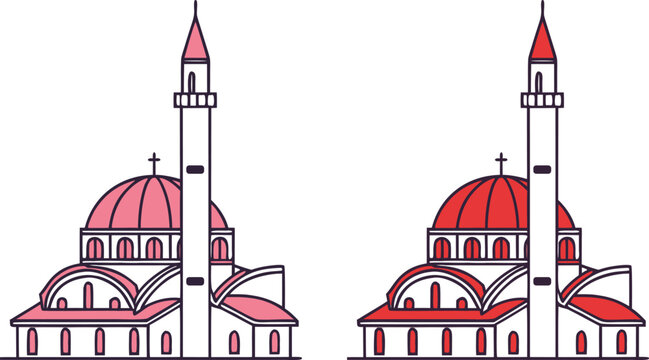 Mother teresa portrait with albanian flag and mosque