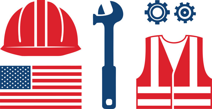 Red and blue construction with american flag symbol