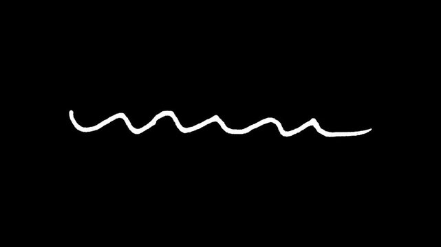 Animated white hand-drawn wavy line on black background for artistic video transitions creative storytelling and minimalist doodle emphasizes in digital content projects.
