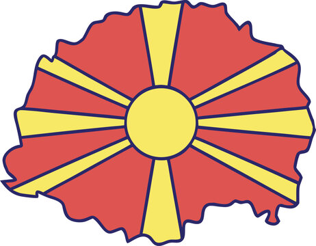 North macedonia map outline with flag pattern and infographic callout lines