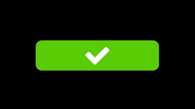 Mouse cursor clicking download button and starting green progress bar animation. Word transformation into check mark after loading on black