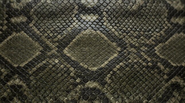 Subtle Olive and Charcoal Python Snake Skin Texture with Soft Diamond Pattern on Overlapping Scales with Natural Glossy Reptile Leather Detail_