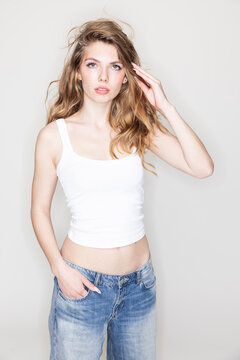 Studio portrait of young beautiful woman.