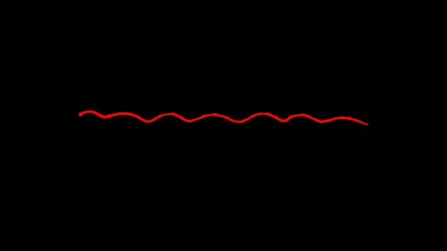 Animated hand-drawn red wavy line on black background for artistic video transitions creative storytelling and minimalist doodle emphasizes in digital video content projects.
