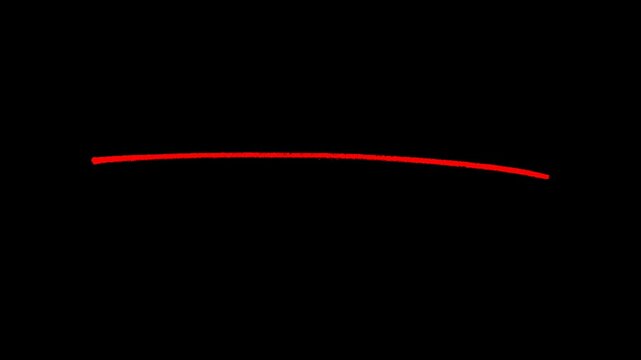 Animated hand drawn red line on black background for minimalist sketching projects whiteboard animations and creative video underlines or transitions for digital media.
