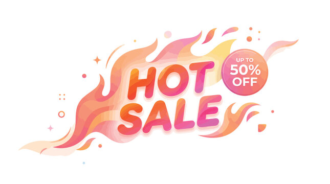 Hot sale discount banner with flame effect and clean typography