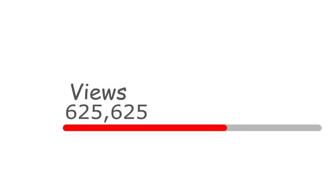 Social media video analytics counter showing 1,000,000 views milestone with animated red progress bar for digital marketing presentations and online content growth visualization.
