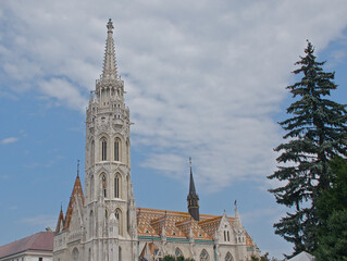 Obraz premium Detail of the ornate gothic Matthias Church of the Assumption of the Buda castle, Budapest, Hungary