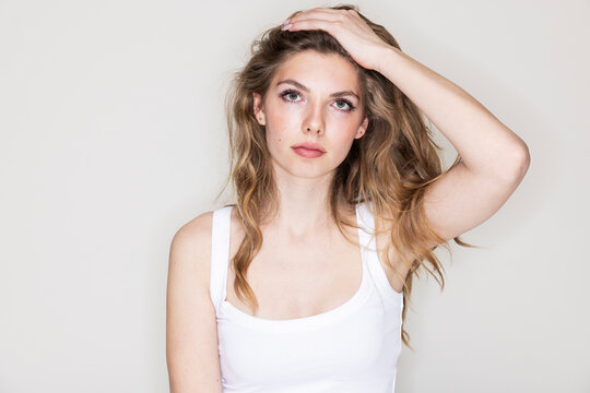 Studio portrait of young beautiful woman.