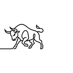 Fototapeta premium Black line drawing of angry bull 1.